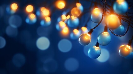 occasion brightening and beautification concept christmas wreath bokeh lights over hopeless blue foundation. AI Generated - obrazy, fototapety, plakaty