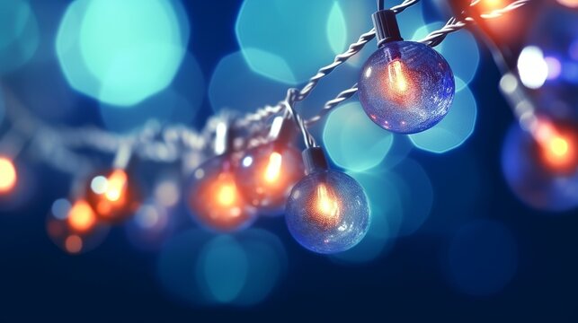 event brightening and beautification concept christmas wreath bokeh lights over miserable blue establishment. AI Generated