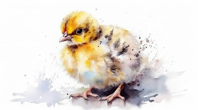  a watercolor painting of a yellow and black chickling.  generative ai