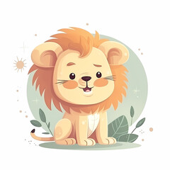 Obraz na płótnie Canvas Cute Lion Cartoon. GEnerative AI