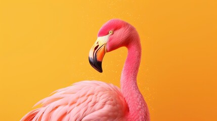 Pink flamingo in yellow foundation. AI Generated