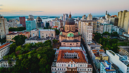 Catedral Metropolitana de Porto Alegre domed cathedral to Rio Grande do Sul skyline at sunset - obrazy, fototapety, plakaty