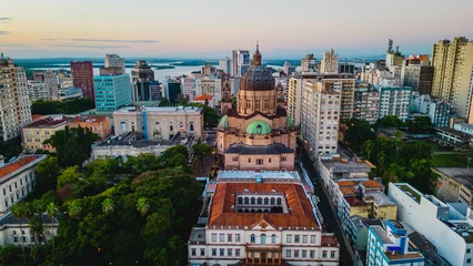 Abwaschbare Fototapete Catedral Metropolitana de Porto Alegre domed cathedral to Rio Grande do Sul skyline at sunset © Michele