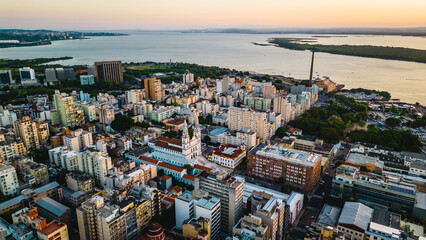 aerial of porto alegre cityscape at sunset in Brazil 