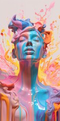 The shape of a person emerging from multicoloured paints. Created with Generative AI Technology
