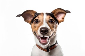 Happy puppy dog smiling on isolated background, Generative AI