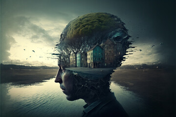 Dreamlike people, art of creative darkness, complex reality behind the picture, Generative AI