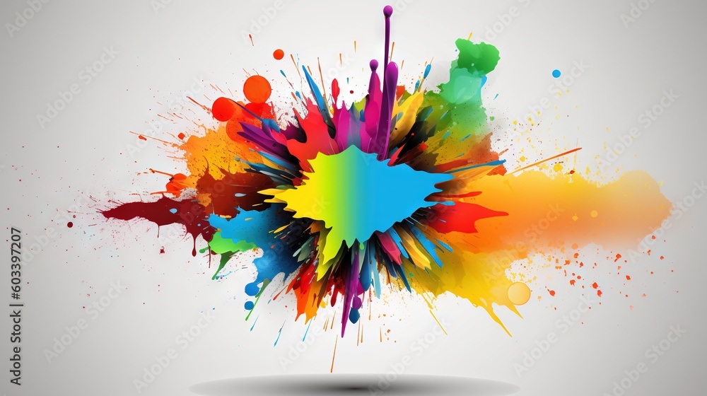 Poster a colorful splash of paint on a white background with a shadow. generative ai