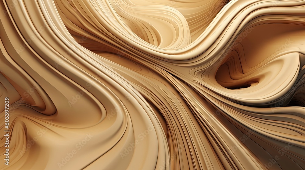 Poster an abstract image of a wavy surface in beige and brown. generative ai