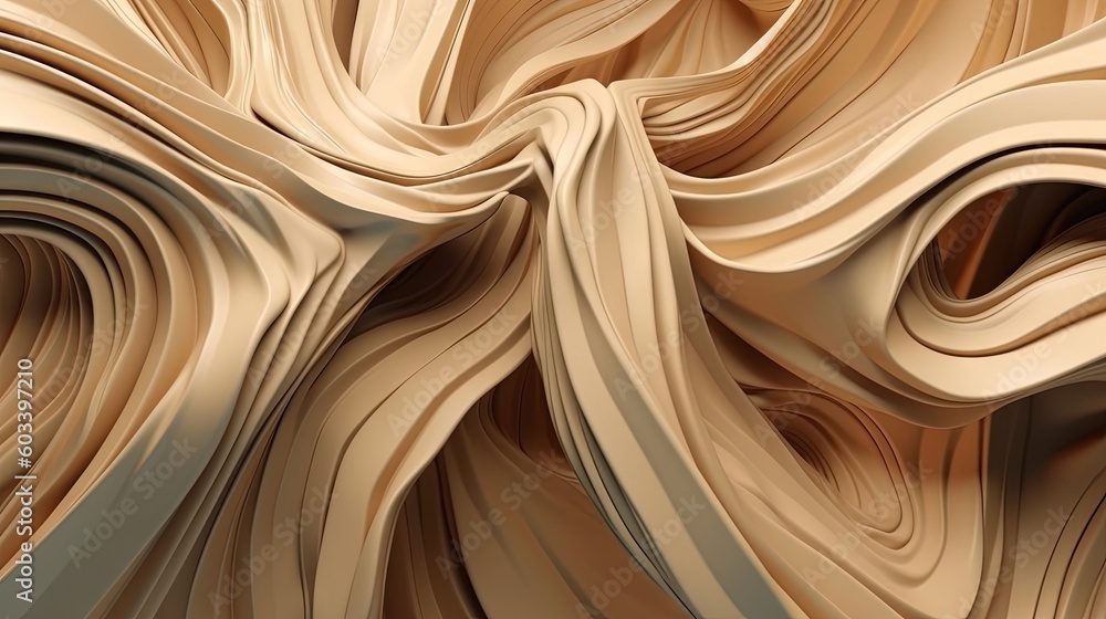 Aufkleber an abstract image of a flowing fabric in beige and brown. generative ai