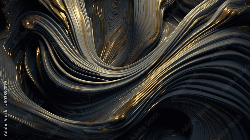 Poster a black and gold abstract background with wavy lines and curves. generative ai