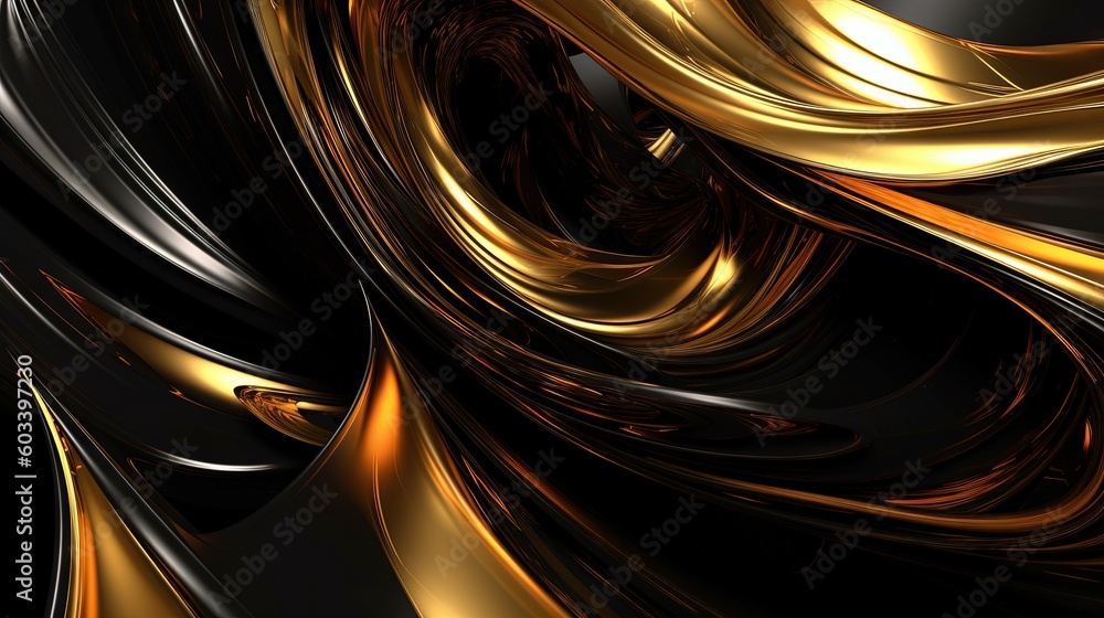 Poster a black and gold abstract background with a spiral design on it. generative ai