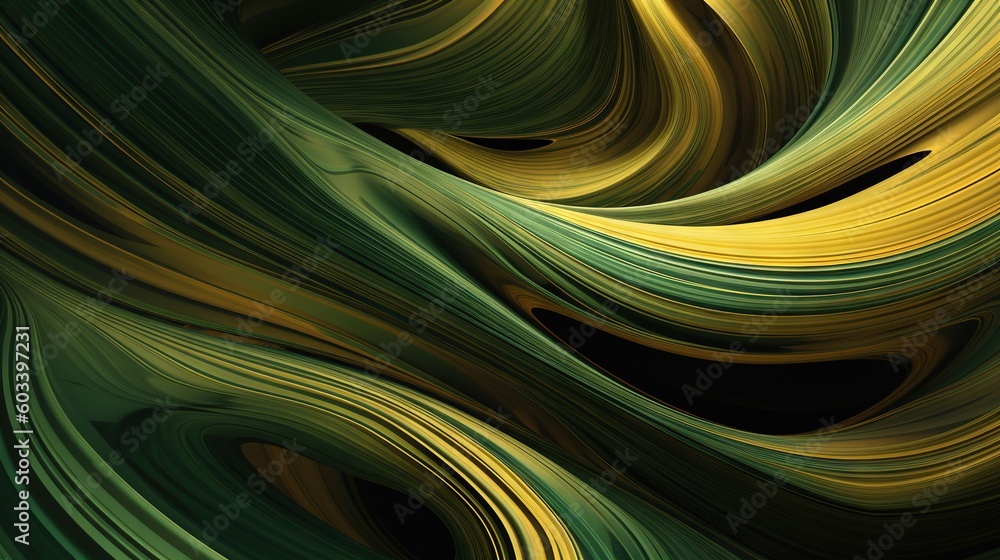 Aufkleber a green and yellow abstract background with wavy lines and curves. generative ai