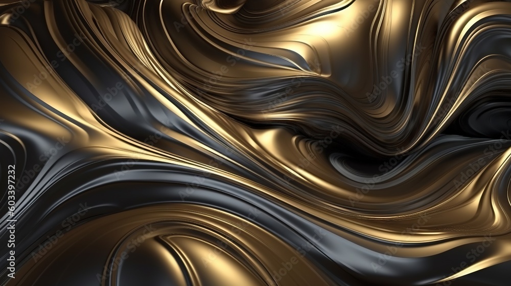 Poster an abstract gold and black background with a wavy design on it. generative ai