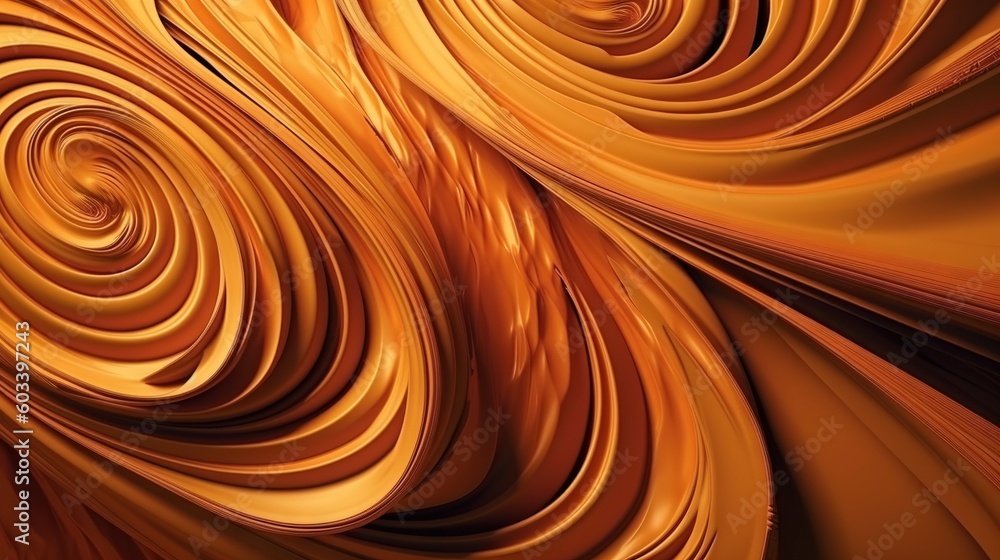 Poster an abstract background with a spiral design in gold and brown. generative ai