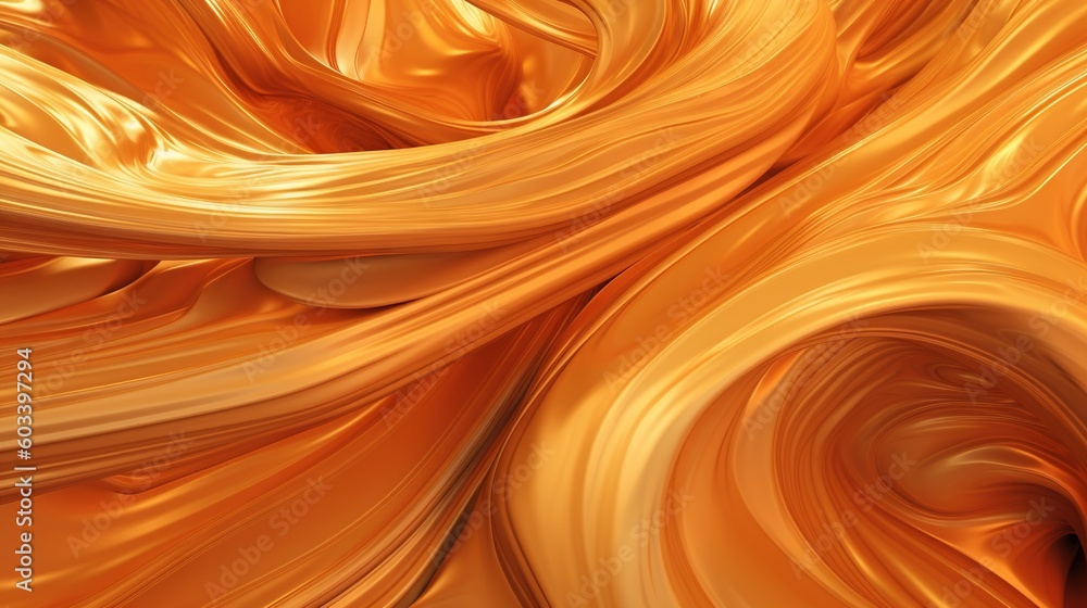 Poster a close up view of a gold colored material with wavy lines. generative ai