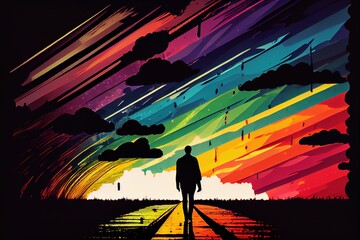 Fototapeta premium background with rainbow and a shadow of a person