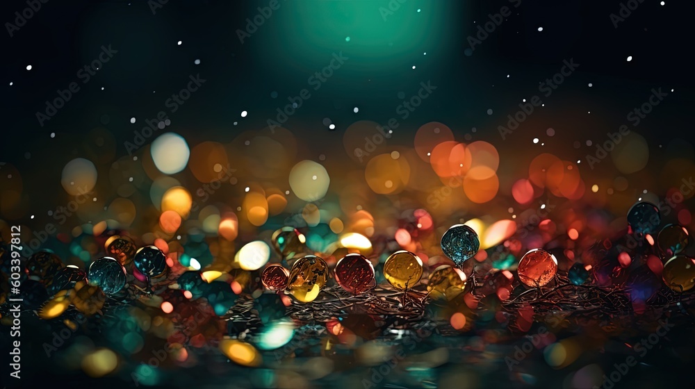 Poster a bunch of bubbles that are floating in the air on a table. generative ai