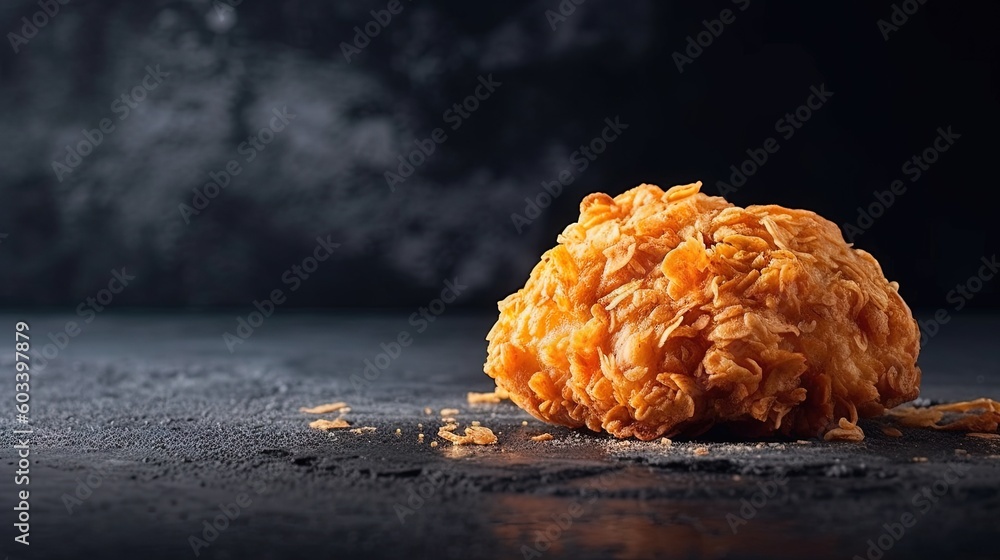 Poster a close up of a food item on a table with a black background. generative ai