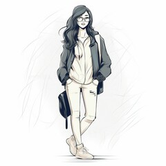 Vector art cute Stylish girl in fashion clothes with white background Generative AI
