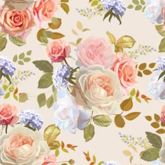 Behang Floral seamless pattern with white and pink roses © Weera