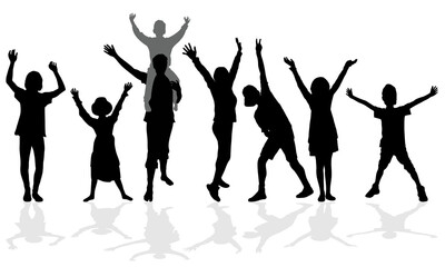 Fototapeta premium Big family silhouettes, happy father, mother, sons and daughters 