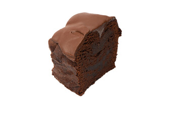 Chocolate cake isolated on a white background.