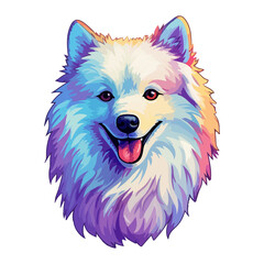 Naklejka premium Colorful American Eskimo Dog Dog, American Eskimo Dog Portrait, Dog Sticker Clip art, Dog Lover design
