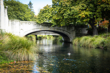 Bridge over the river Avon in Christchurch New Zealand - obrazy, fototapety, plakaty