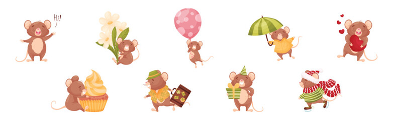 Cute Mouse Character Engaged in Different Activity Vector Set