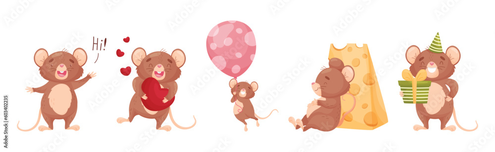 Poster cute mouse character engaged in different activity vector set