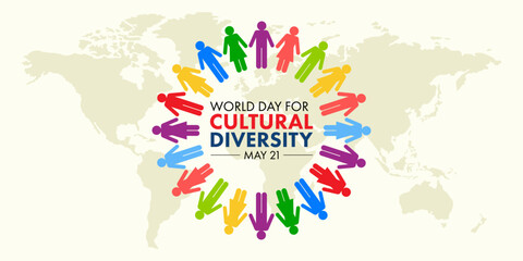Cultural diversity Day Banner, people from different diverse groups standing in a circle unity concept, vector illustration design