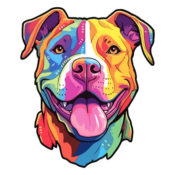 Colorful American pit bull Dog, American pit bull Portrait, Dog Sticker Clip art, Dog Lover design
