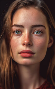 Emotional photography capturing a young woman posing for a close - up portrait, her looking is serious - ai generative