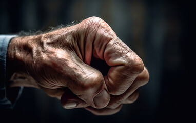 Close-up of a fisted hand of an elderly man who has worked a lot - ai generative
