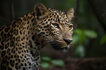 Fototapeta na wymiar illustration, leopard in the rain forest, ai generative.