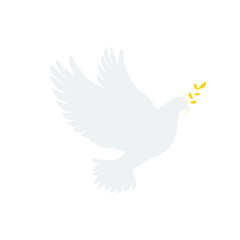 white bird dove of peace vector with ribbons and transparent background holding an yellow olive branch