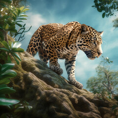 jaguar walking on the branch of a tree