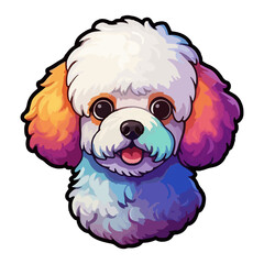 Fototapeta premium Colorful Bichon Frise Dog, Bichon Frise Portrait, Dog Sticker Clip art, Dog Lover design