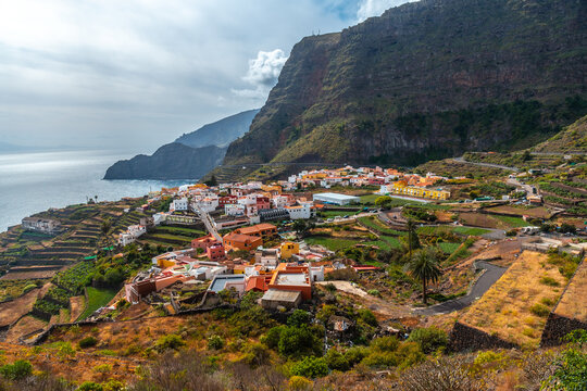 Aerial view of the town of Agulo in La Gomera, Canary Islands