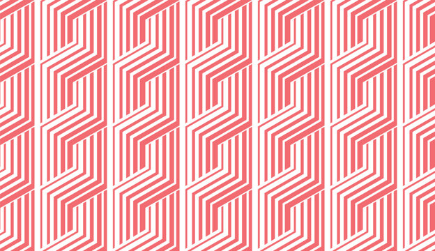 Abstract geometric pattern with stripes, lines. Seamless vector background. White and pink ornament. Simple lattice graphic design
