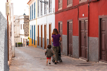 Mother and son visiting the village of Agulo in the north of La Gomera, Canary Islands