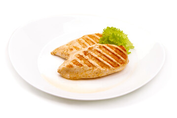 Roasted chicken breast, isolated on white background.