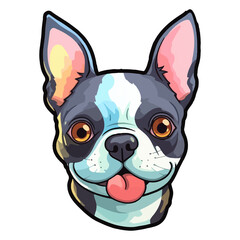 Colorful Boston Terrier Dog, Boston Terrier Portrait, Dog Sticker Clip art, Dog Lover design