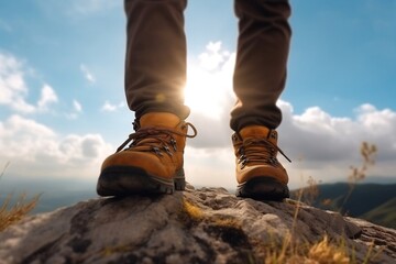 Adventure Seeker Hiker Conquering Sky and Sun. Generative AI