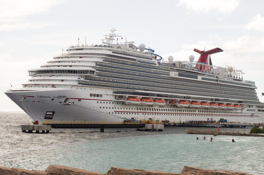 Willemstad, Curacao - October 23, 2019: The Carnival Horizon a large cruise ship in the port of Willemstad, Curacao
