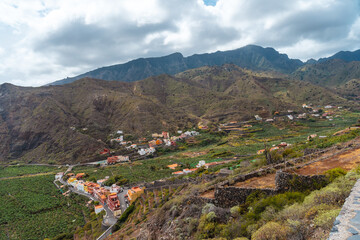 View of the valley in the village of Hermigua in the north of La Gomera, Canary Islands