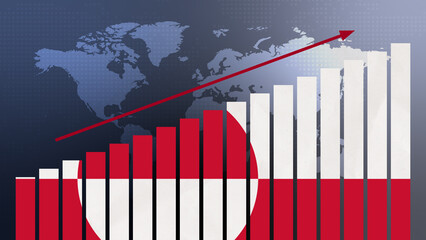 Greenland flag on bar chart concept with increasing values, economic recovery and business improving after crisis and other catastrophe as economy and businesses reopen again © elif