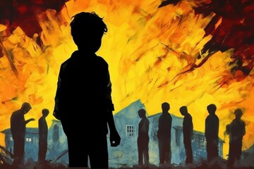 Social violence problems. School bully, hurtful words, bullying. Generative AI