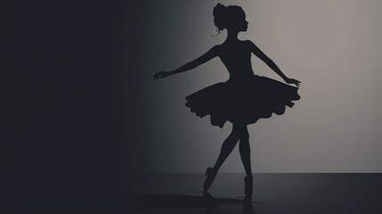  a silhouette of a ballerina in a black dress with her arms outstretched.  generative ai